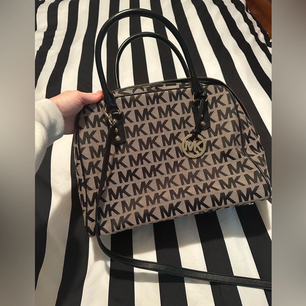 Michael Kors Monogram Top Handle Tote with convertible cross body strap
